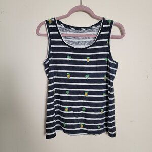 Talbots 100% Cotton Striped Pineapple Print Tank Top Size Small